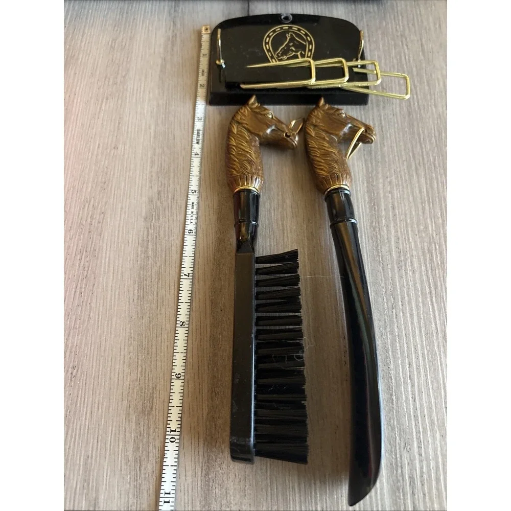 Vintage Tie Rack Wall Plaque Brush And Shoehorn Horse- Made In Japan